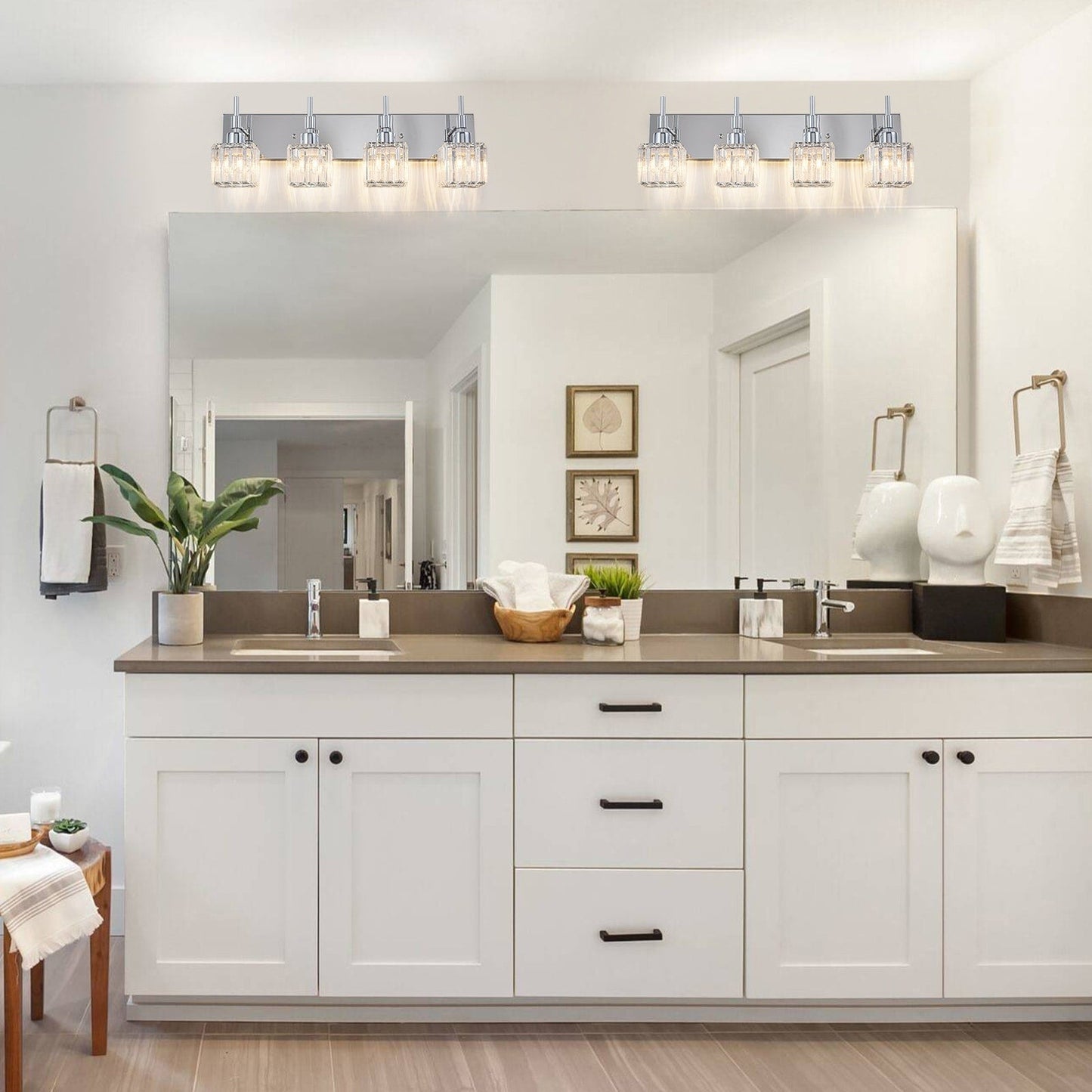 Ora Modern, lampade da bagno in cristallo dimmerabili sopra lo specchio, luci glamour per il bagno