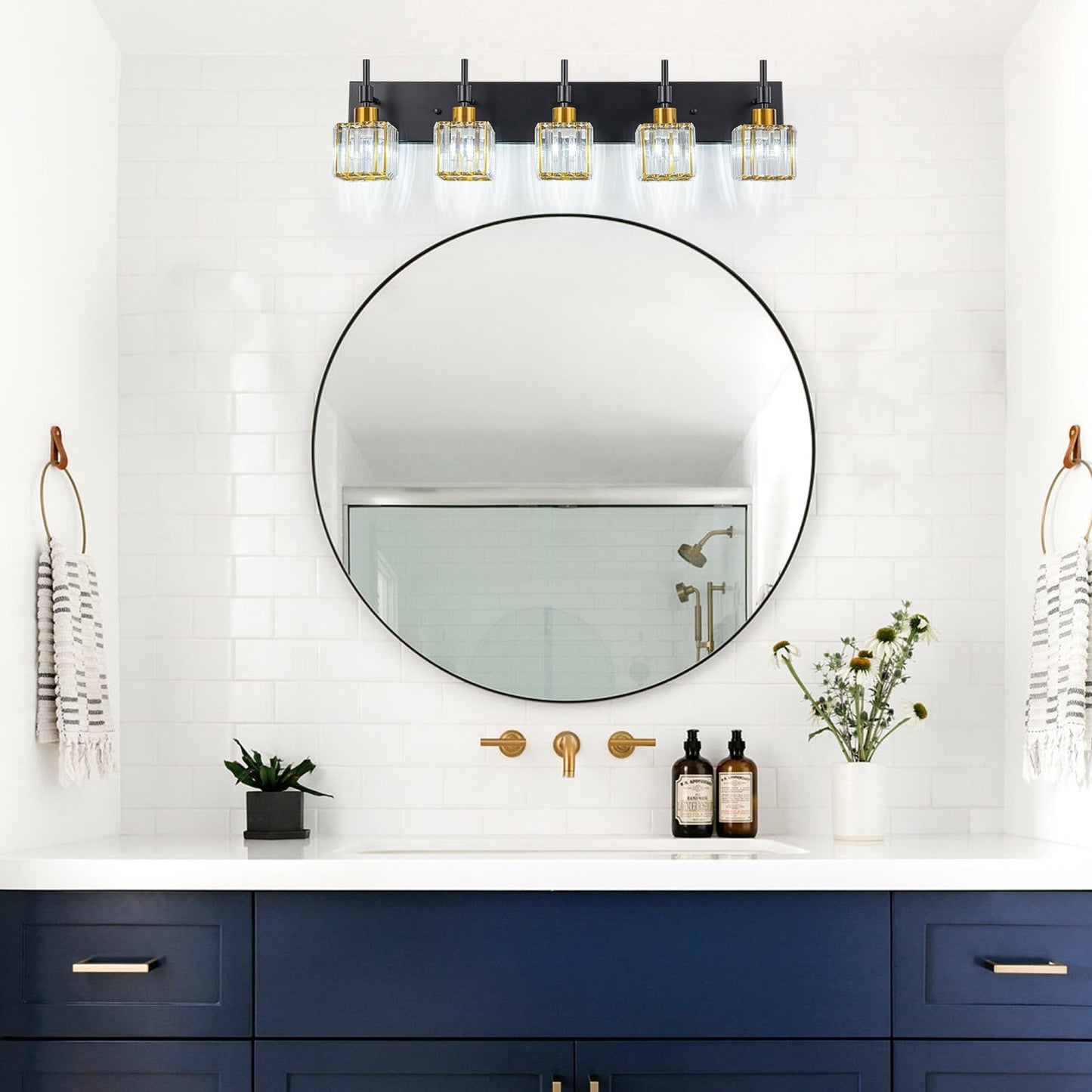 Ora Modern, lampade da bagno in cristallo dimmerabili sopra lo specchio, luci glamour per il bagno