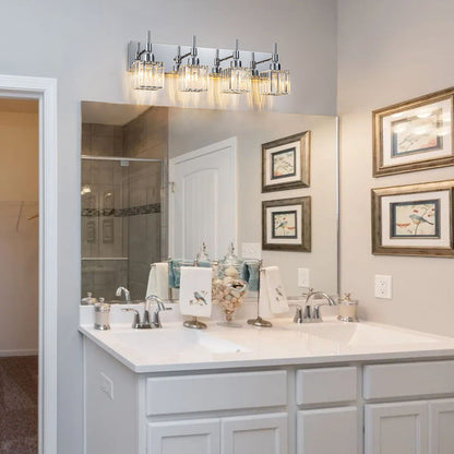 Ora Modern, lampade da bagno in cristallo dimmerabili sopra lo specchio, luci glamour per il bagno