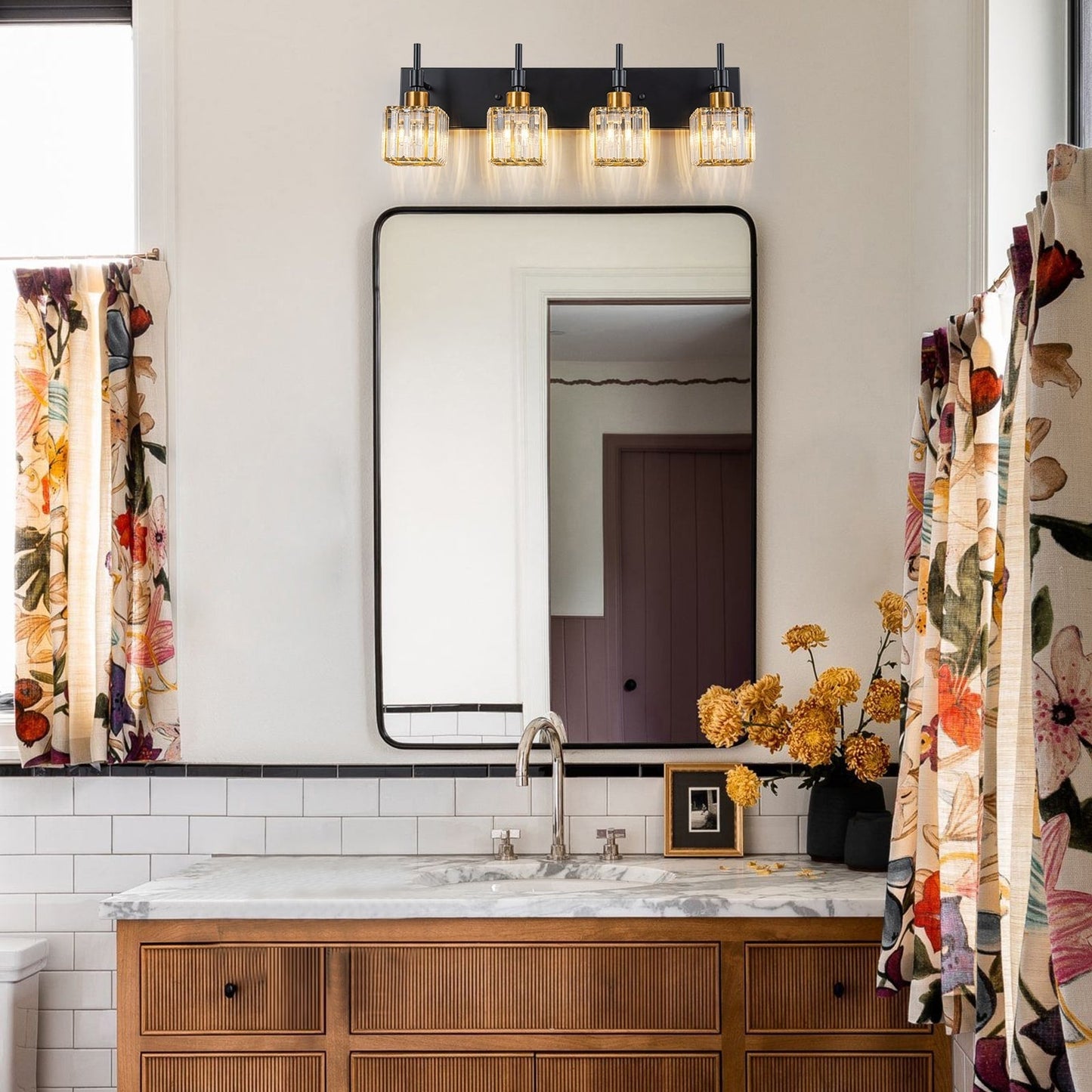 Ora Modern, lampade da bagno in cristallo dimmerabili sopra lo specchio, luci glamour per il bagno