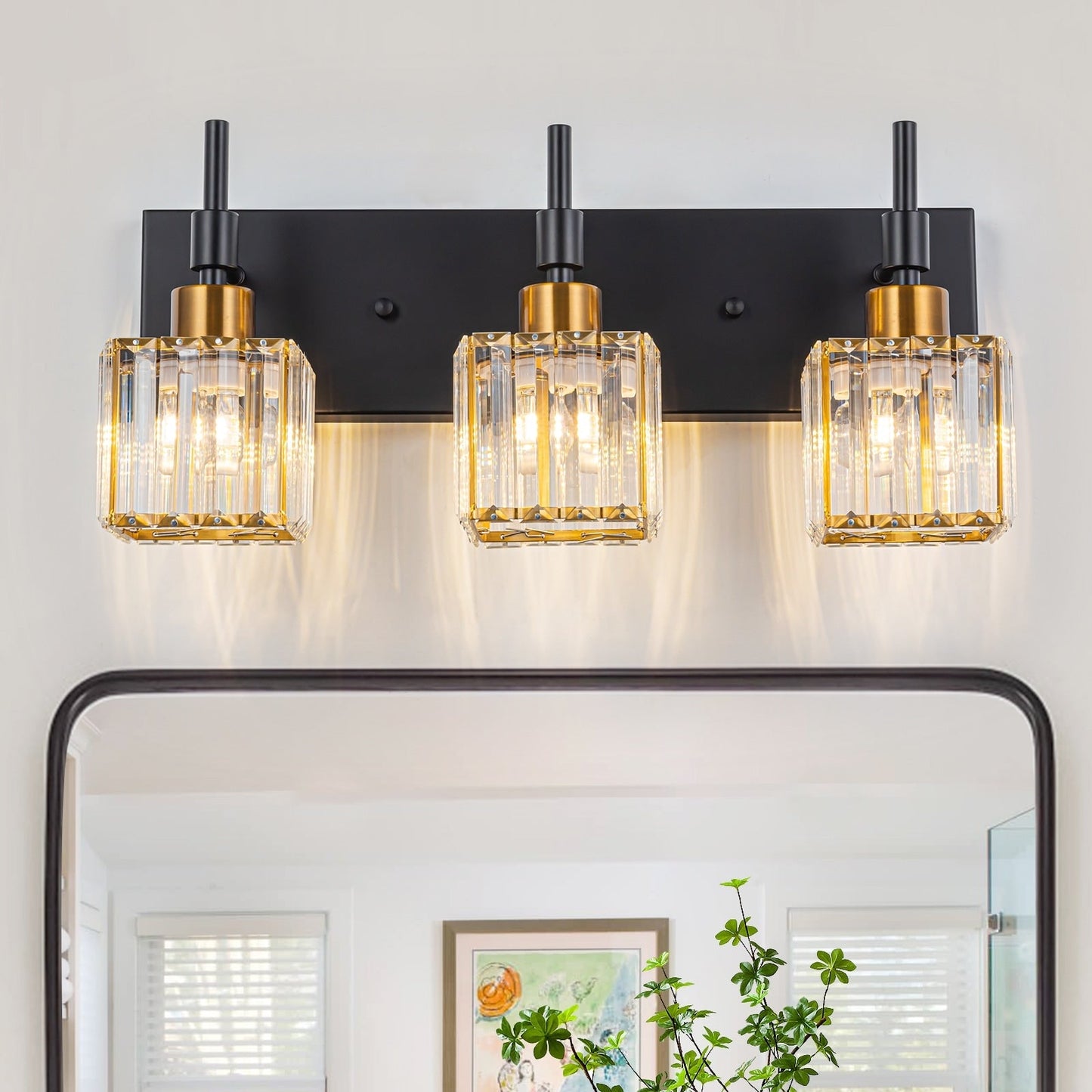 Ora Modern, lampade da bagno in cristallo dimmerabili sopra lo specchio, luci glamour per il bagno