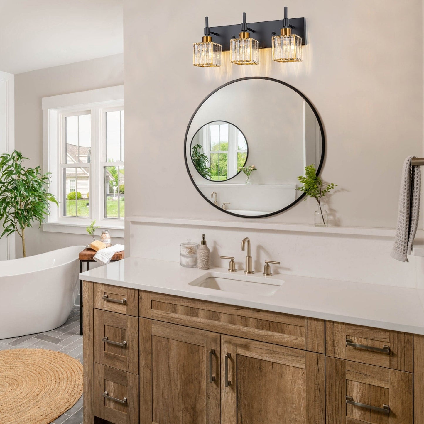 Ora Modern, lampade da bagno in cristallo dimmerabili sopra lo specchio, luci glamour per il bagno