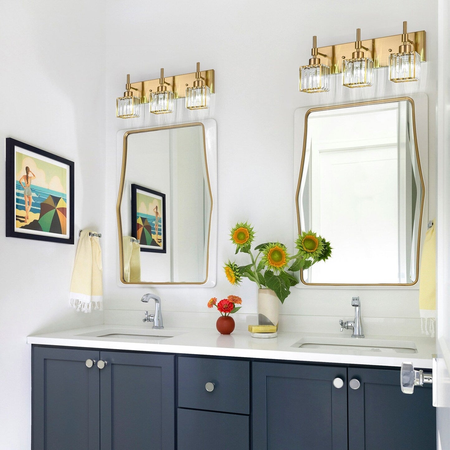 Ora Modern, lampade da bagno in cristallo dimmerabili sopra lo specchio, luci glamour per il bagno