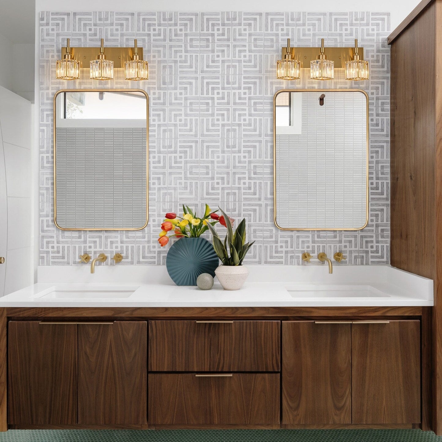 Ora Modern, lampade da bagno in cristallo dimmerabili sopra lo specchio, luci glamour per il bagno