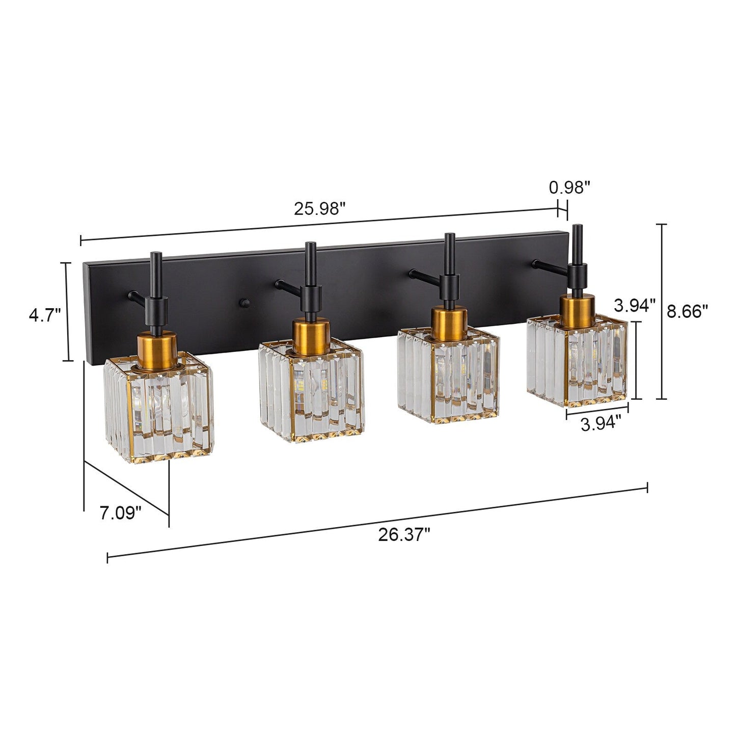 Ora Modern, lampade da bagno in cristallo dimmerabili sopra lo specchio, luci glamour per il bagno