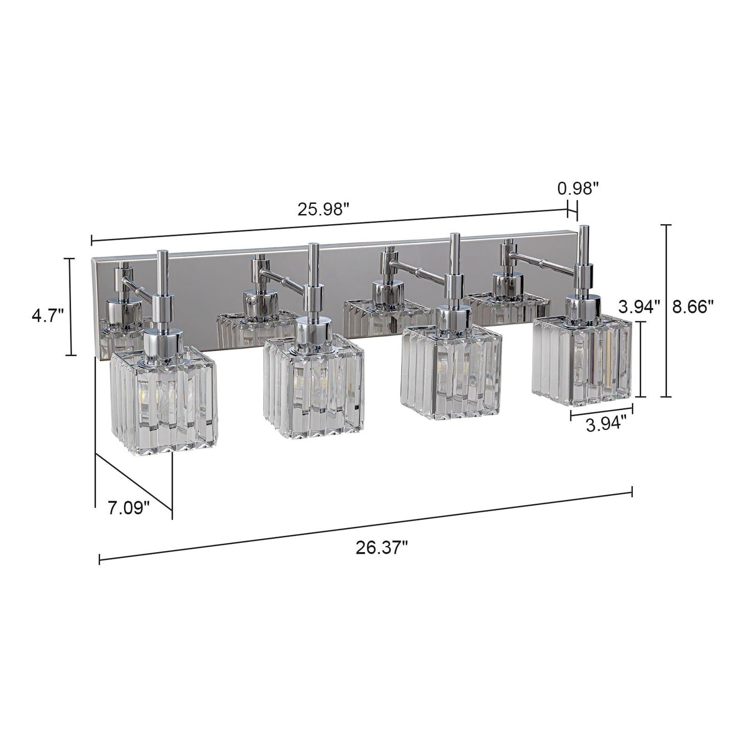 Ora Modern, lampade da bagno in cristallo dimmerabili sopra lo specchio, luci glamour per il bagno