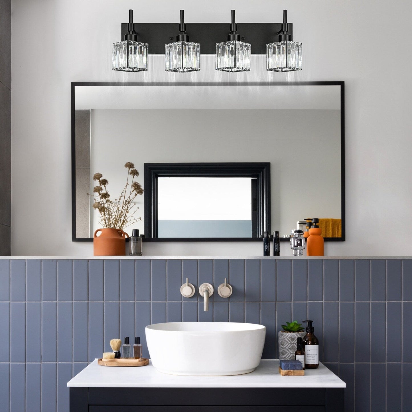 Ora Modern, lampade da bagno in cristallo dimmerabili sopra lo specchio, luci glamour per il bagno