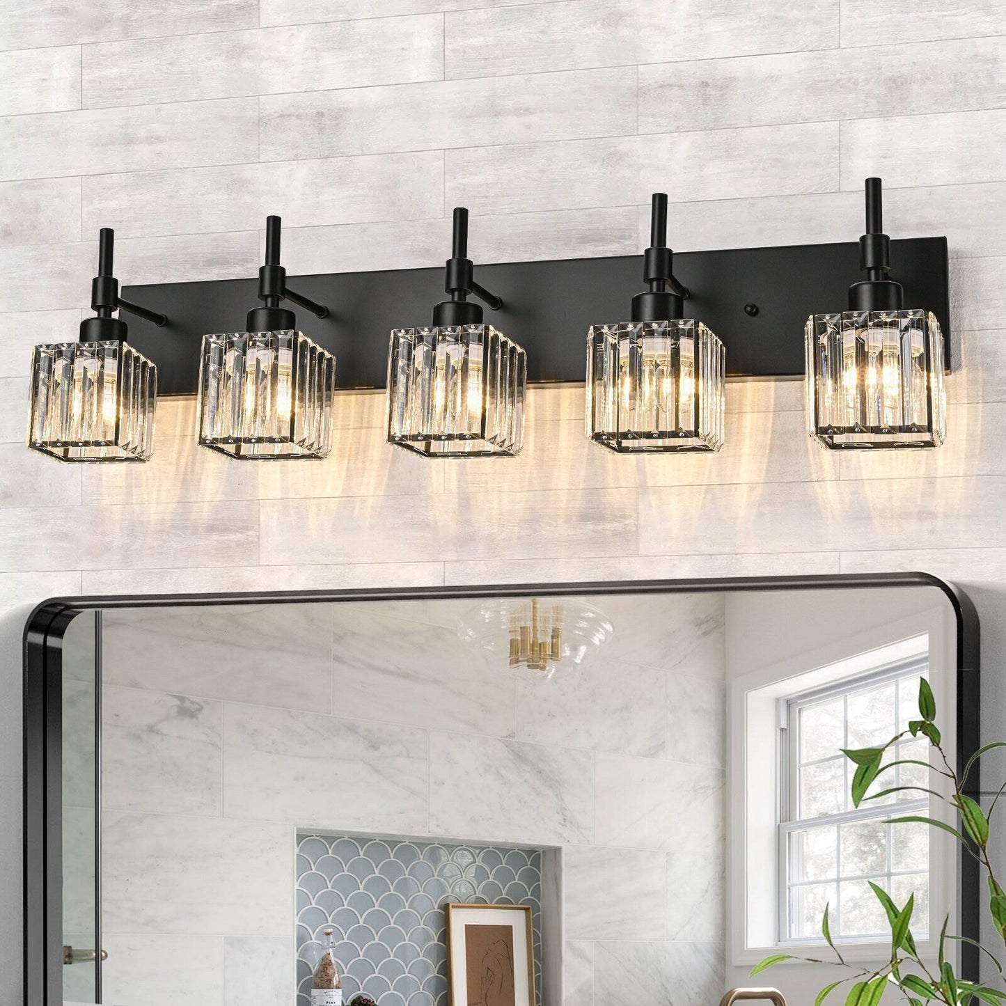 Ora Modern, lampade da bagno in cristallo dimmerabili sopra lo specchio, luci glamour per il bagno