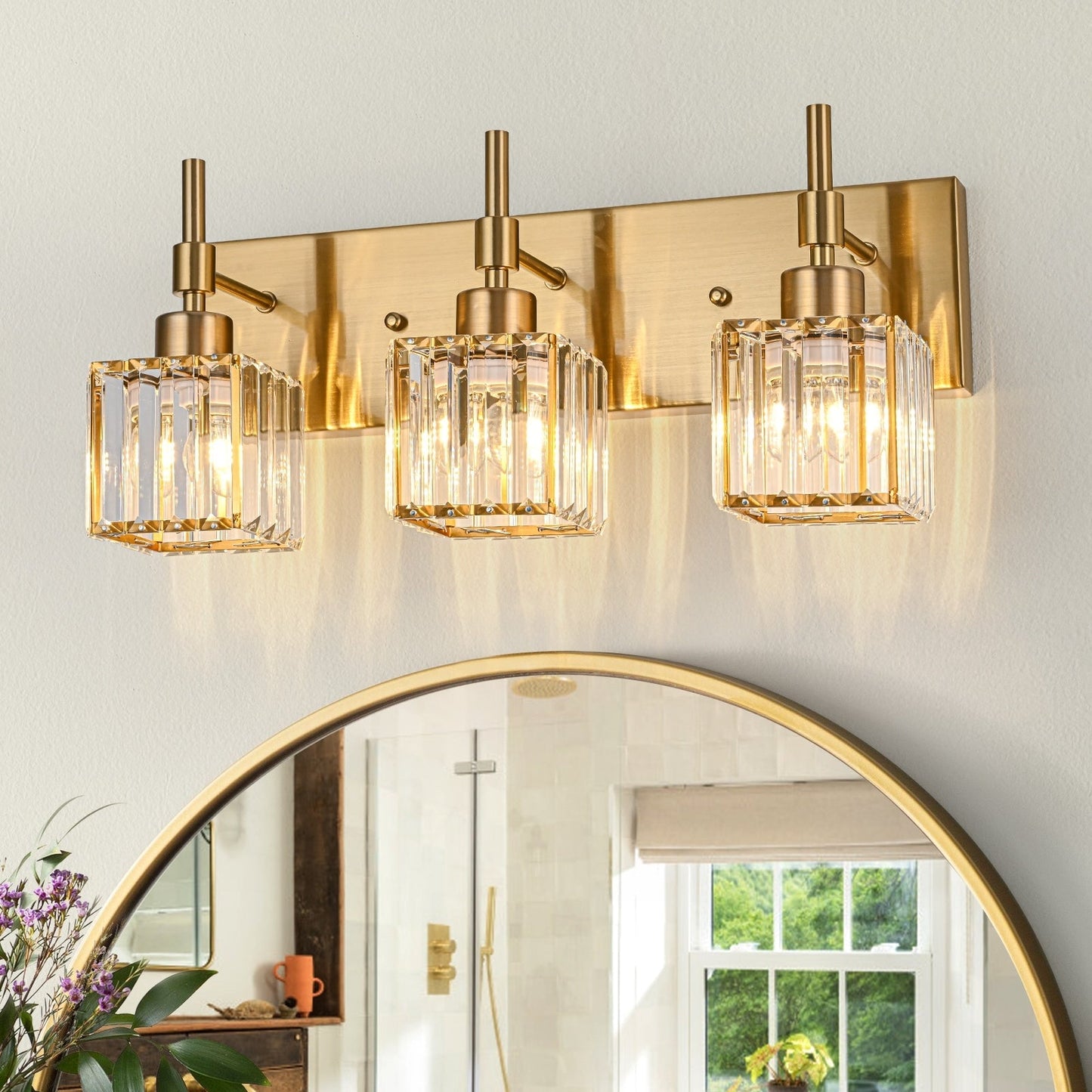 Ora Modern, lampade da bagno in cristallo dimmerabili sopra lo specchio, luci glamour per il bagno