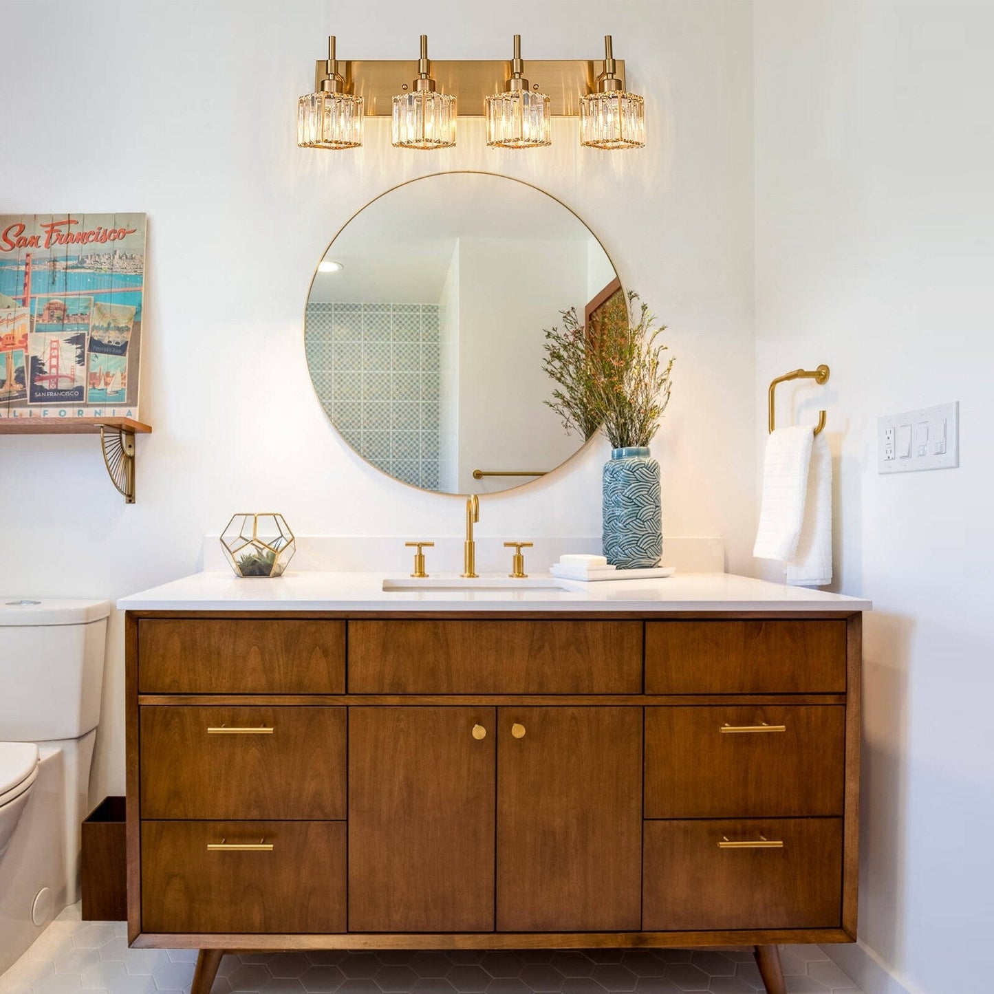 Ora Modern, lampade da bagno in cristallo dimmerabili sopra lo specchio, luci glamour per il bagno