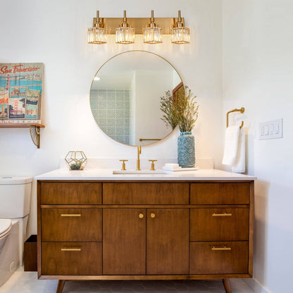 Ora Modern, lampade da bagno in cristallo dimmerabili sopra lo specchio, luci glamour per il bagno