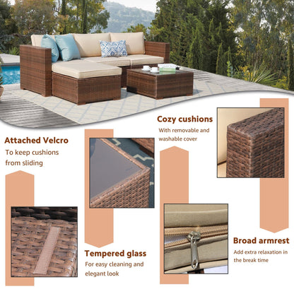 Set di divani componibili in vimini da esterno da 5 pezzi con cuscini