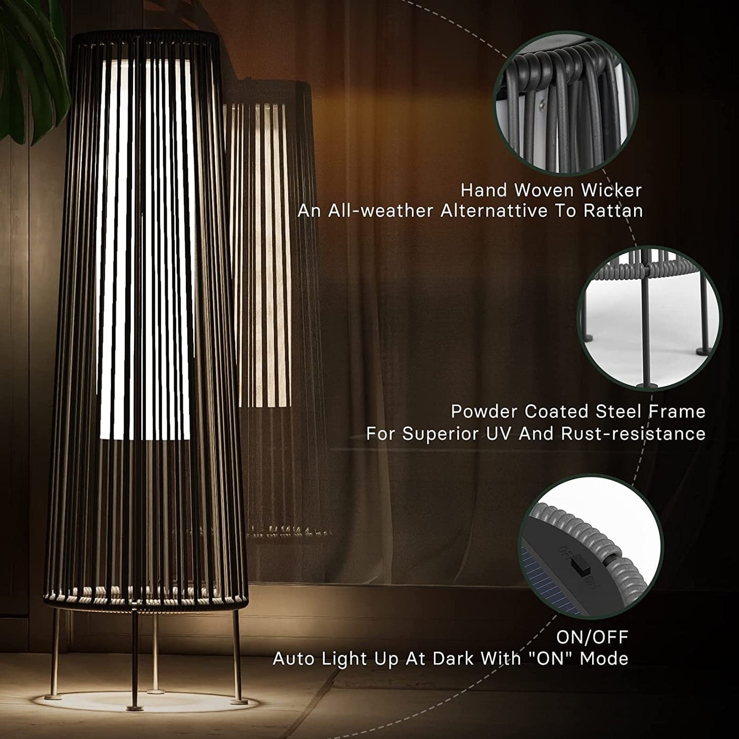 Lampada solare da pavimento per esterni, confezione da 2, lampada solare da patio in vimini per tutte le stagioni, lampada solare da esterno impermeabile per veranda, cortile, giardino