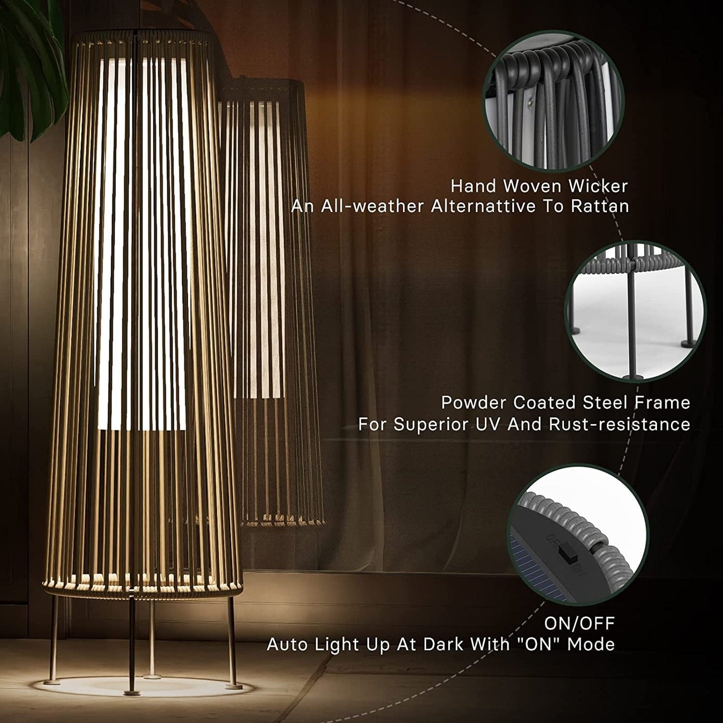 Lampada solare da pavimento per esterni, confezione da 2, lampada solare da patio in vimini per tutte le stagioni, lampada solare da esterno impermeabile per veranda, cortile, giardino