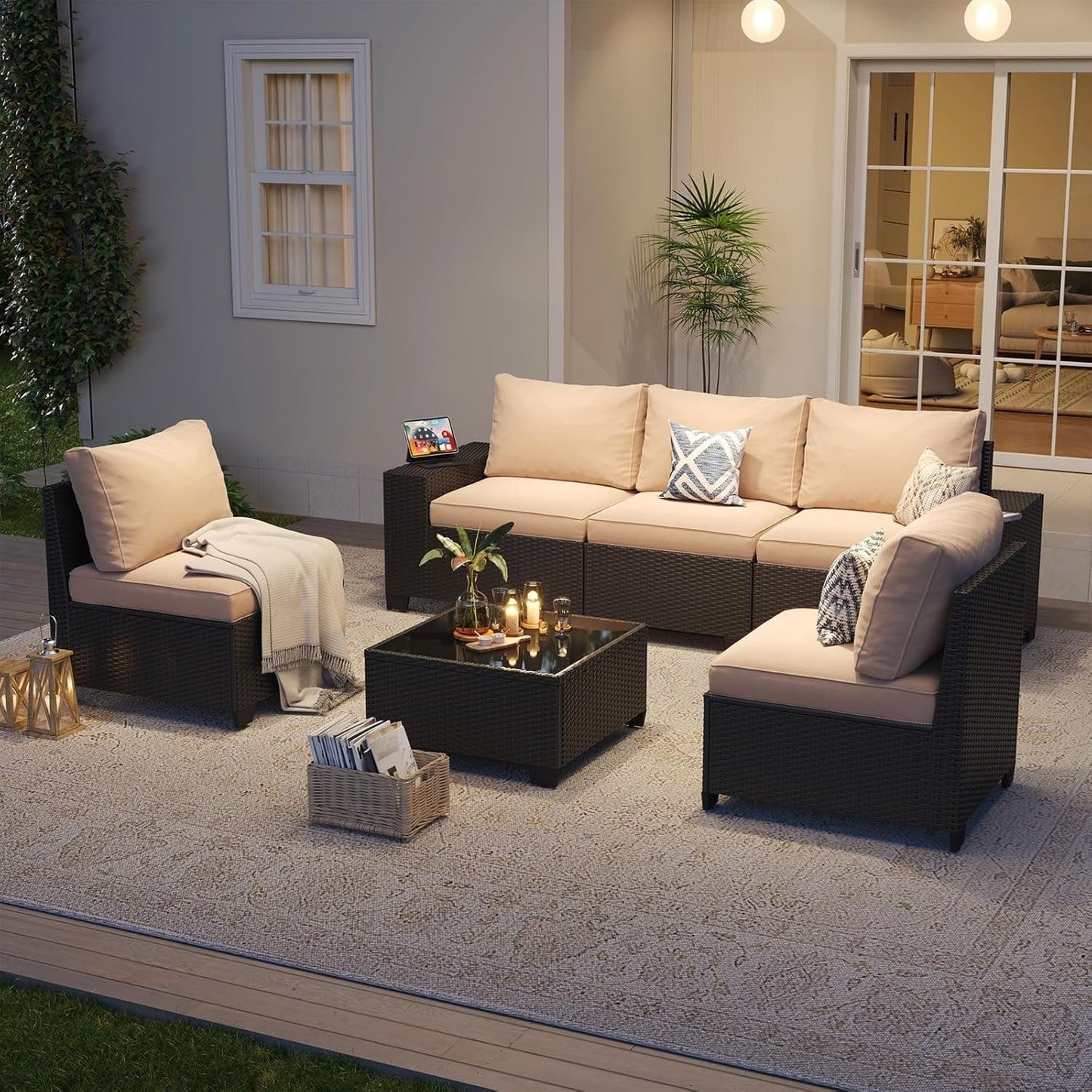 Set di mobili da giardino per esterni con cuscino spesso 4 pollici