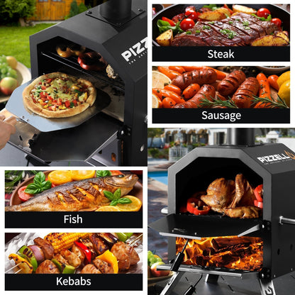 Forno per pizza a legna da esterno a 2 strati, griglia per pizza da esterno per feste in giardino - 12 pollici