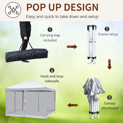 Tendalino pieghevole Outsunny da 10' x 10' resistente con rete laterale rimovibile, design di facile installazione, per feste all'aperto