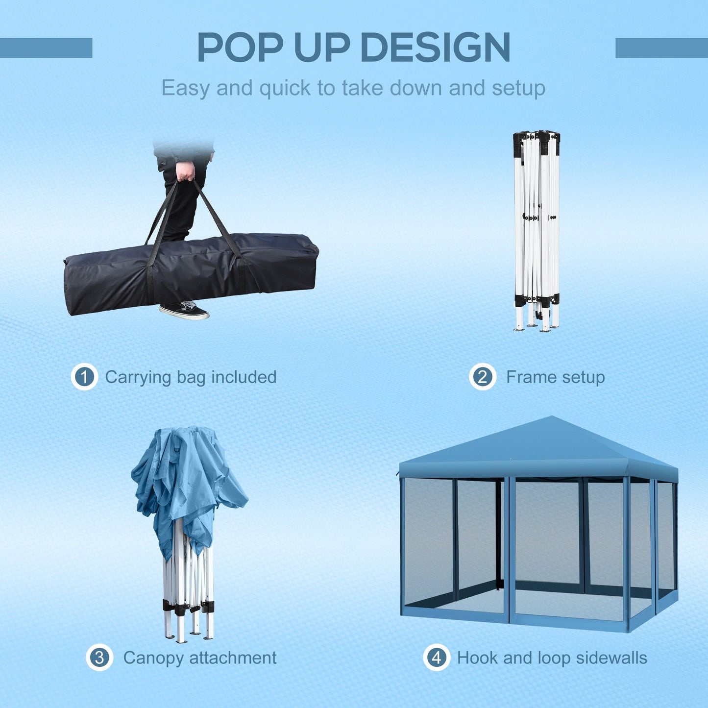 Tendalino pieghevole Outsunny da 10' x 10' resistente con rete laterale rimovibile, design di facile installazione, per feste all'aperto