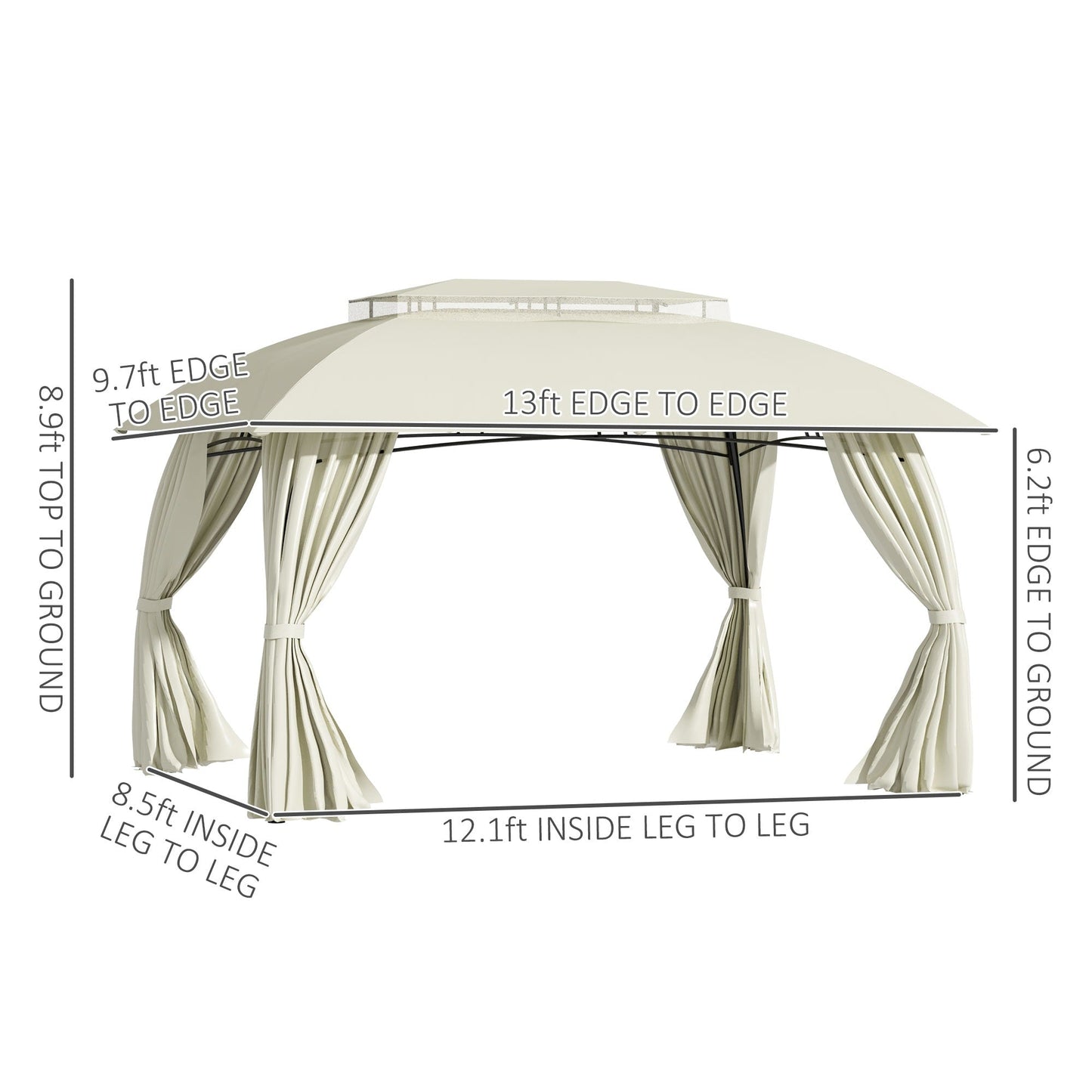 Gazebo da esterno Outsunny da 10' x 13' con pareti laterali, tetto a doppia ventilazione, struttura in acciaio
