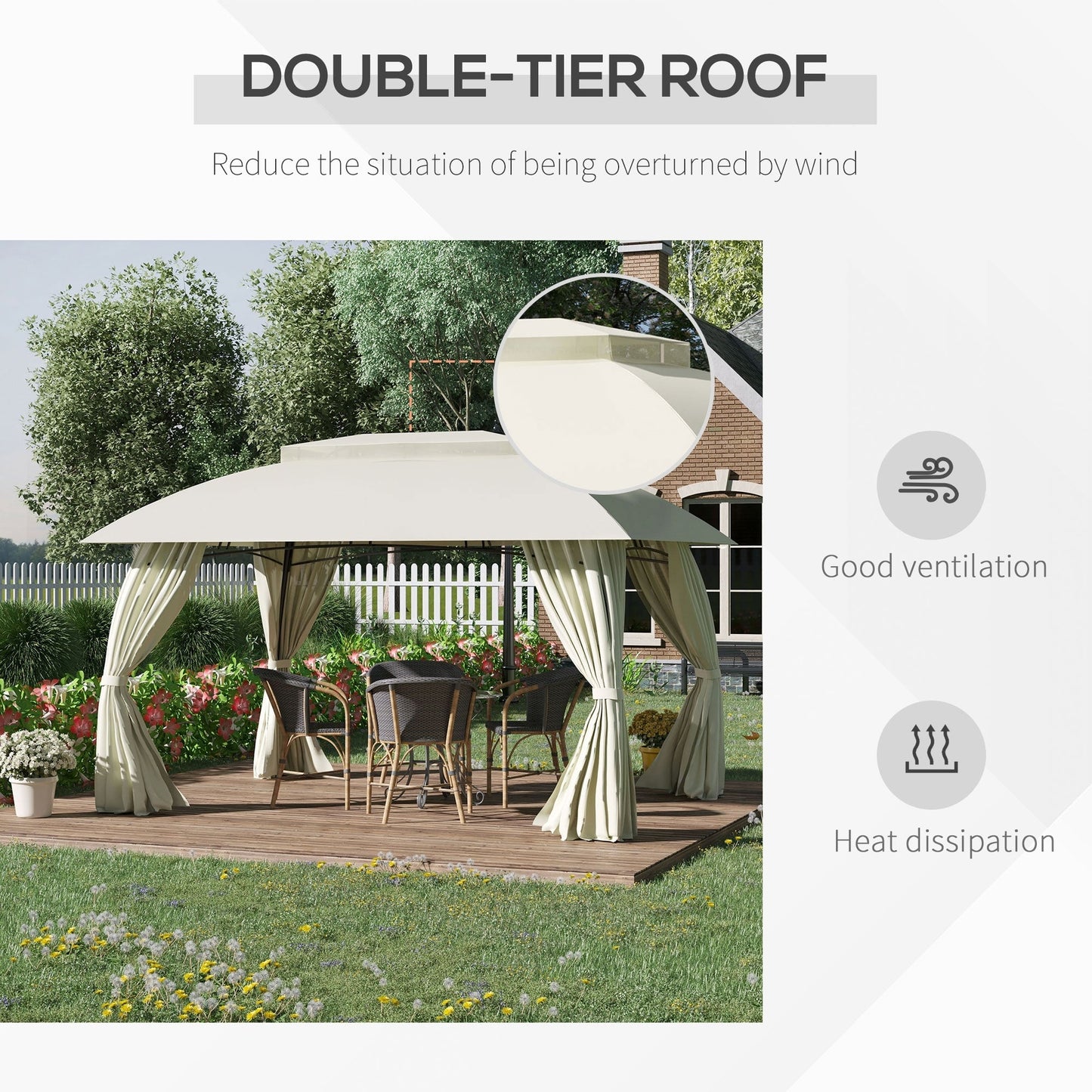 Gazebo da esterno Outsunny da 10' x 13' con pareti laterali, tetto a doppia ventilazione, struttura in acciaio