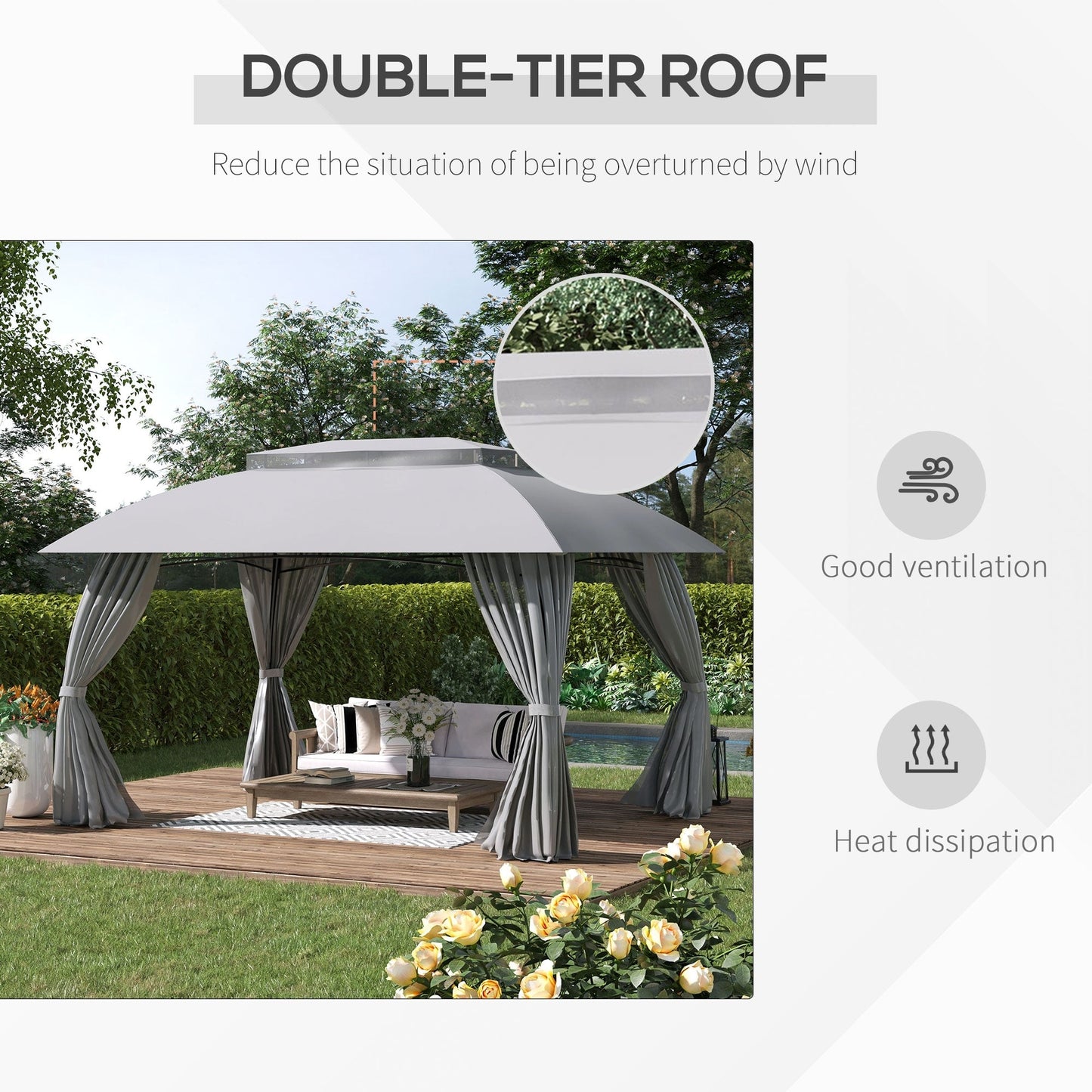 Gazebo da esterno Outsunny da 10' x 13' con pareti laterali, tetto a doppia ventilazione, struttura in acciaio