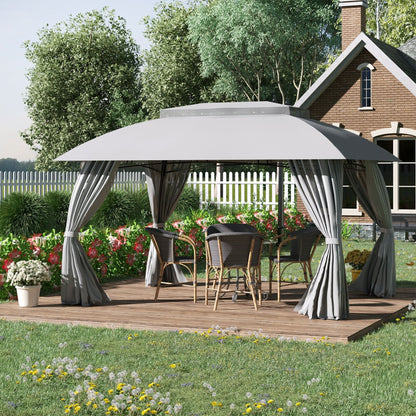 Gazebo da esterno Outsunny da 10' x 13' con pareti laterali, tetto a doppia ventilazione, struttura in acciaio