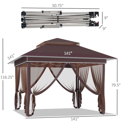 Tenda parasole Outsunny Pop Up Canopy da 12' x 12', pieghevole istantanea, con rete laterale in rete, altezza regolabile su 3 livelli
