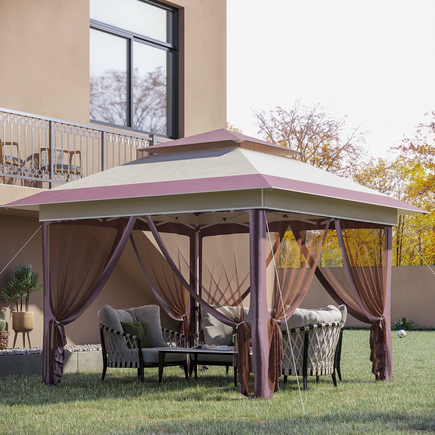 Tenda parasole Outsunny Pop Up Canopy da 12' x 12', pieghevole istantanea, con rete laterale in rete, altezza regolabile su 3 livelli