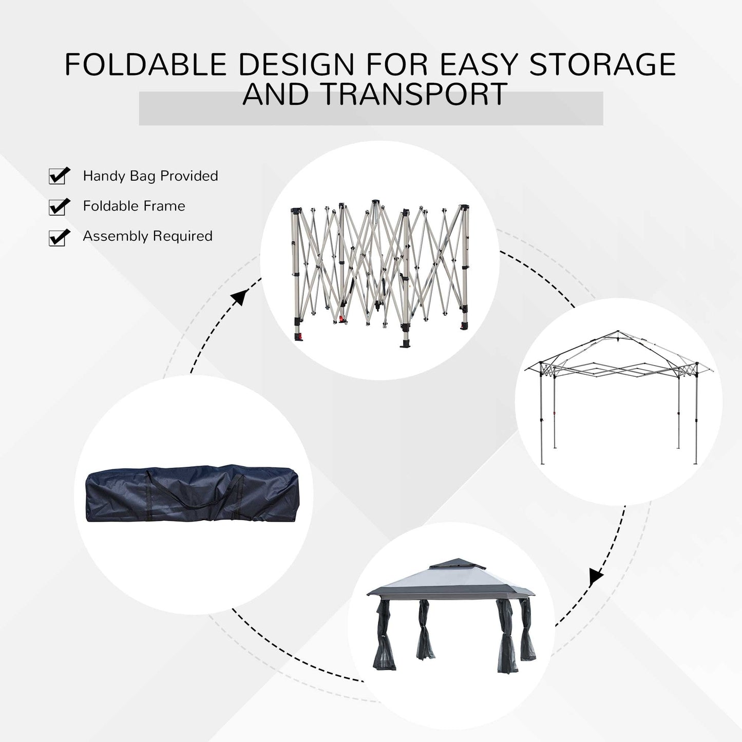 Tenda parasole Outsunny Pop Up Canopy da 12' x 12', pieghevole istantanea, con rete laterale in rete, altezza regolabile su 3 livelli