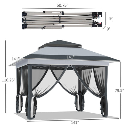Tenda parasole Outsunny Pop Up Canopy da 12' x 12', pieghevole istantanea, con rete laterale in rete, altezza regolabile su 3 livelli