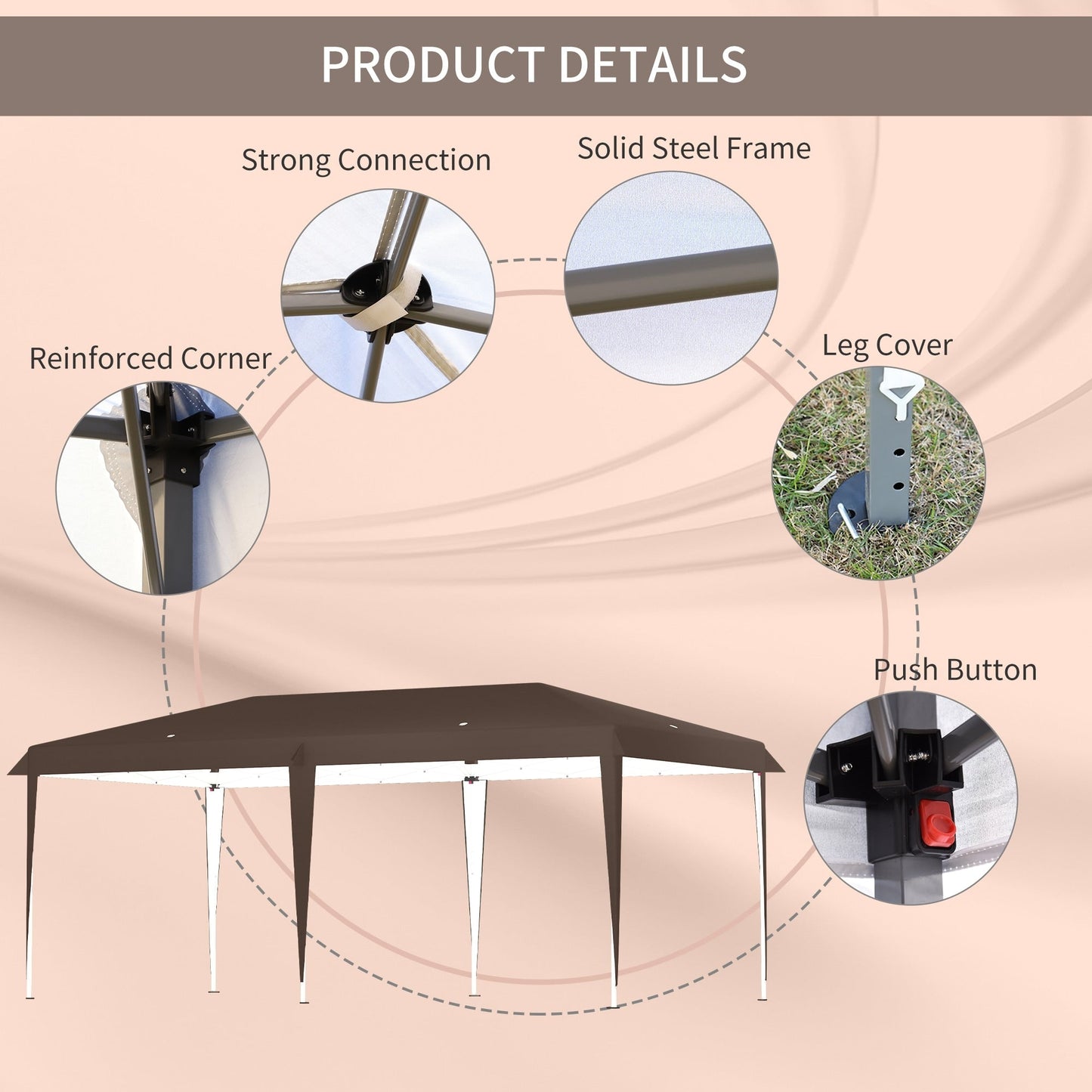 Tendalino pieghevole Outsunny Heavy Duty con telaio robusto, tetto anti-UV, borsa per il trasporto per patio, cortile, spiaggia, giardino