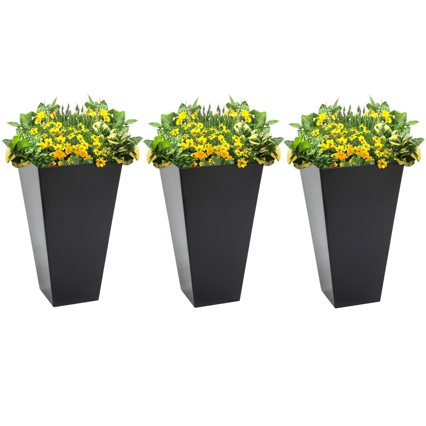Outsunny 28 - Set di 3 vasi alti in plastica per fiori, grandi fioriere da giardino in plastica per interni ed esterni, per ingresso, patio, cortile