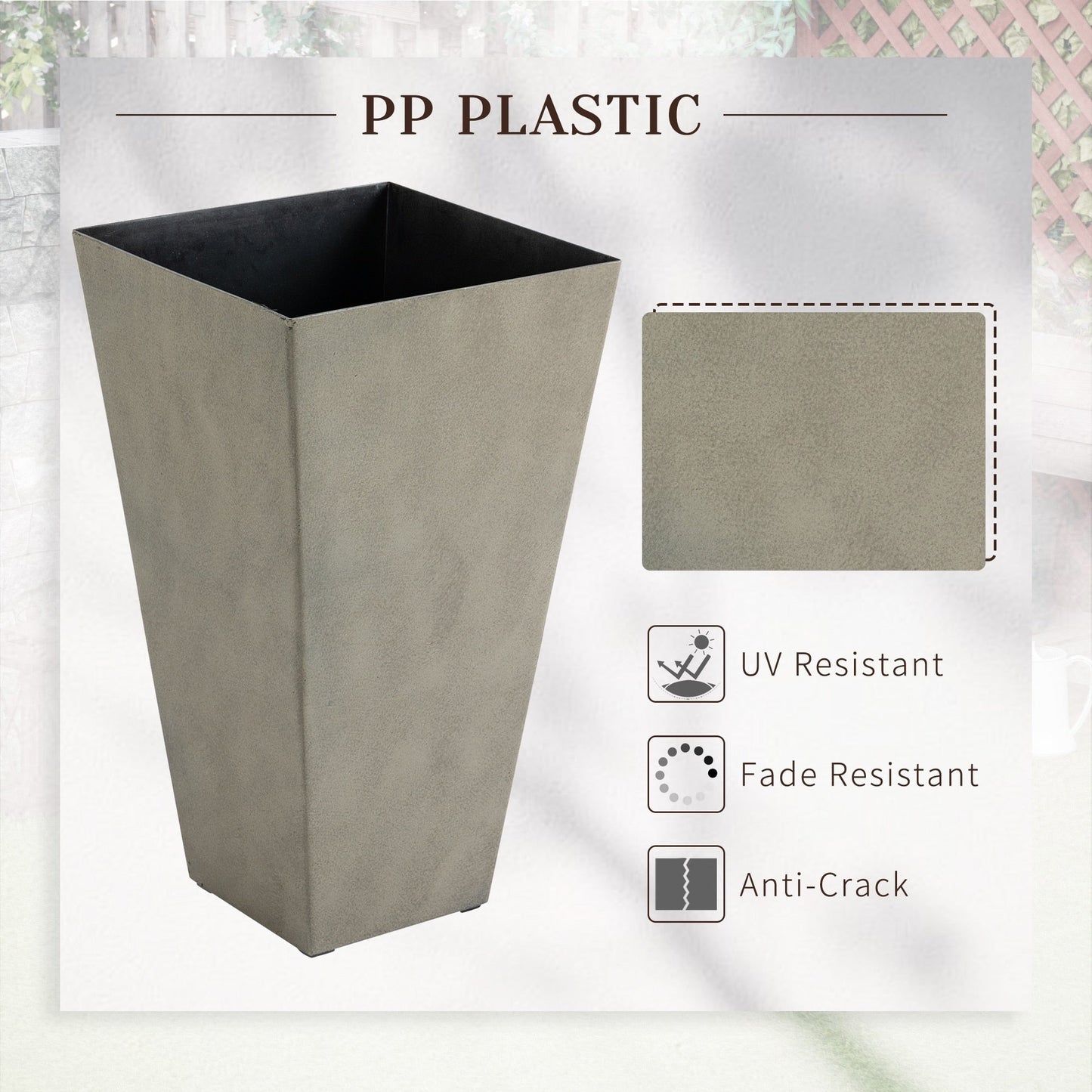 Outsunny 28 - Set di 3 vasi alti in plastica per fiori, grandi fioriere da giardino in plastica per interni ed esterni, per ingresso, patio, cortile