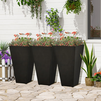 Outsunny 28 - Set di 3 vasi alti in plastica per fiori, grandi fioriere da giardino in plastica per interni ed esterni, per ingresso, patio, cortile