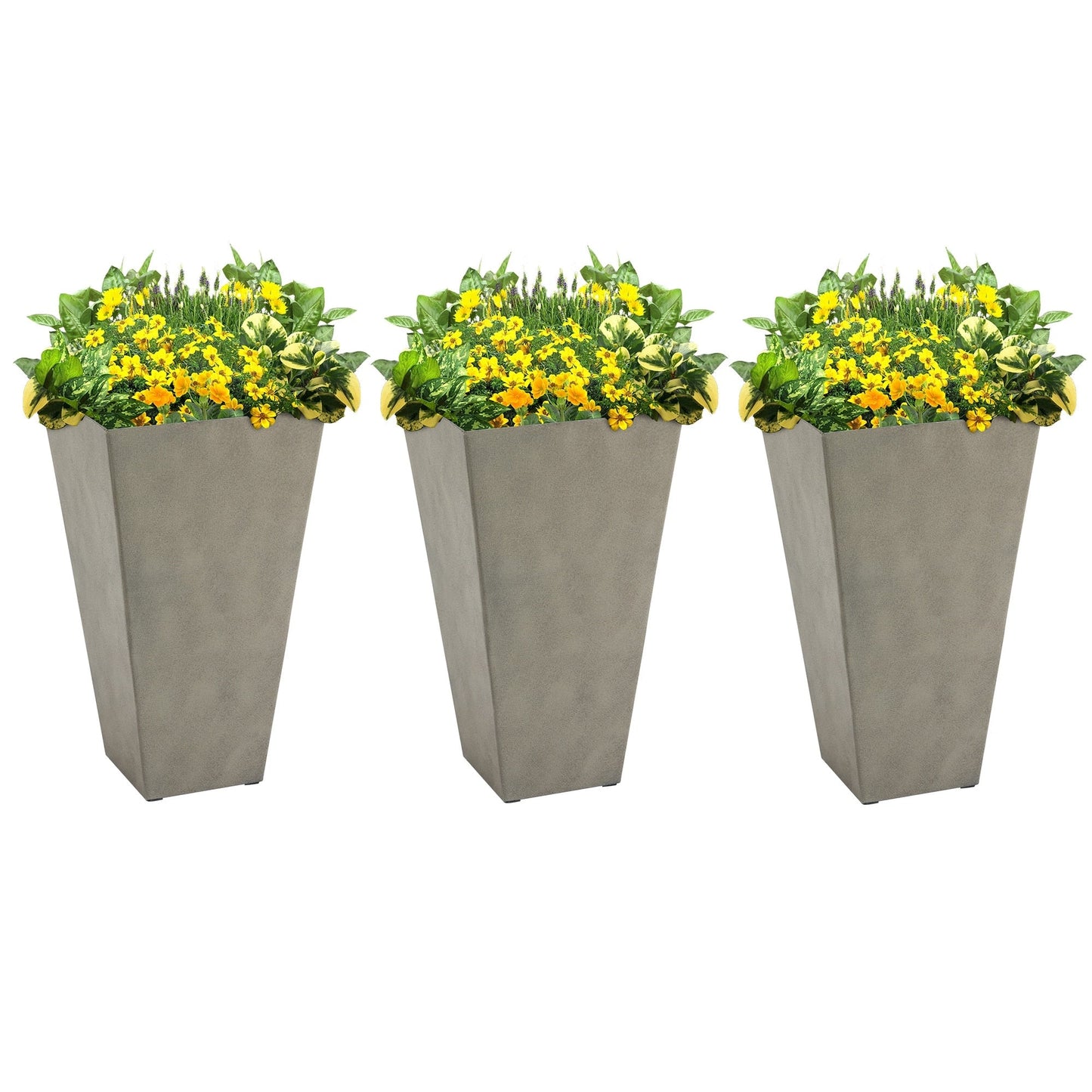 Outsunny 28 - Set di 3 vasi alti in plastica per fiori, grandi fioriere da giardino in plastica per interni ed esterni, per ingresso, patio, cortile