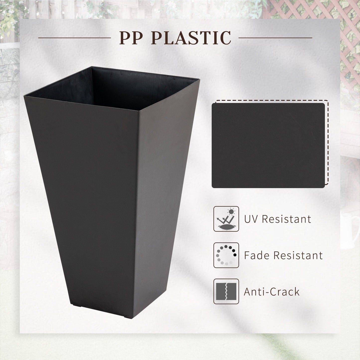 Outsunny 28 - Set di 3 vasi alti in plastica per fiori, grandi fioriere da giardino in plastica per interni ed esterni, per ingresso, patio, cortile