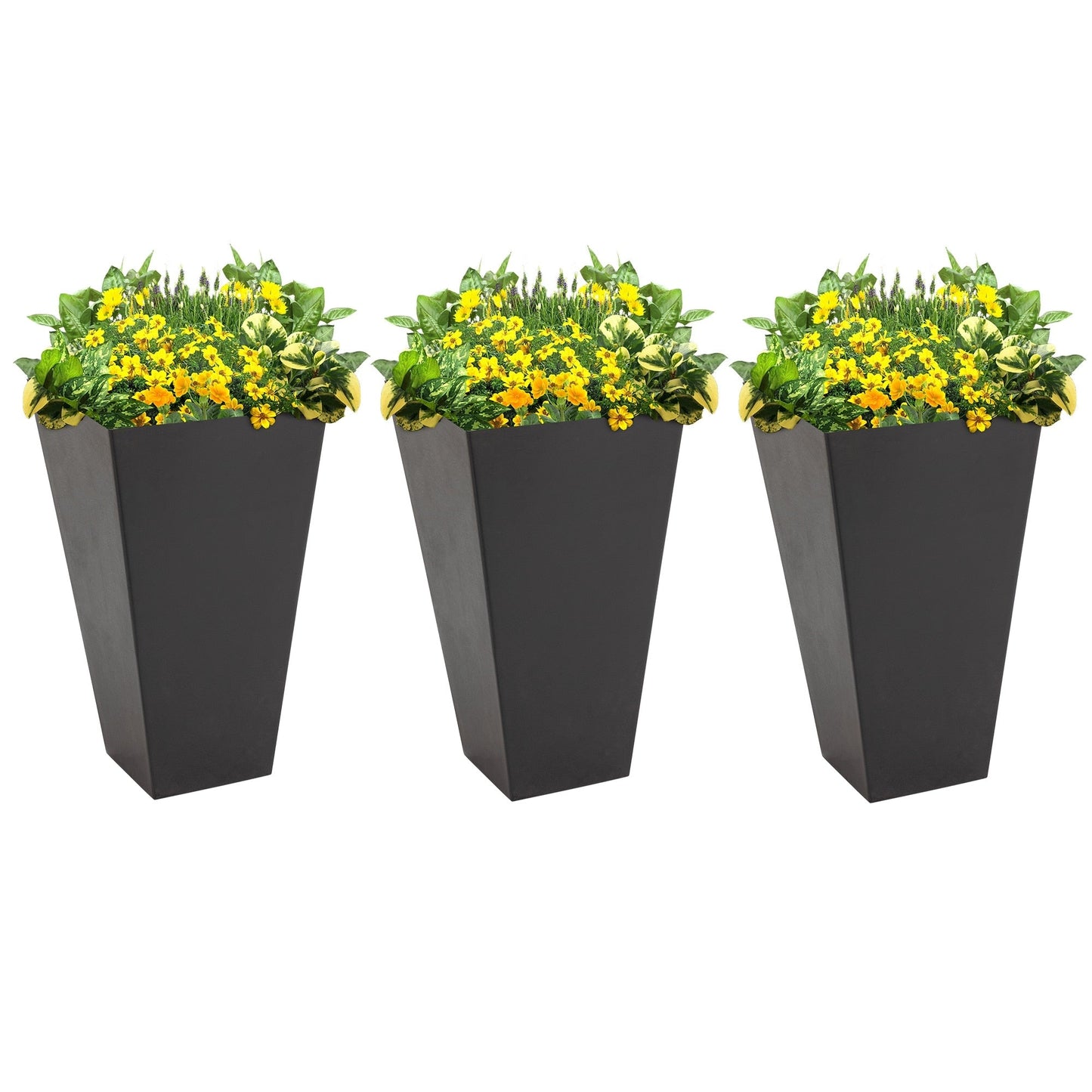 Outsunny 28 - Set di 3 vasi alti in plastica per fiori, grandi fioriere da giardino in plastica per interni ed esterni, per ingresso, patio, cortile