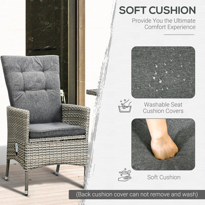 Outsunny Set di 3 divani da giardino in rattan PE, sedie reclinabili da esterno, tavolino da caffè con piano in plastica effetto legno