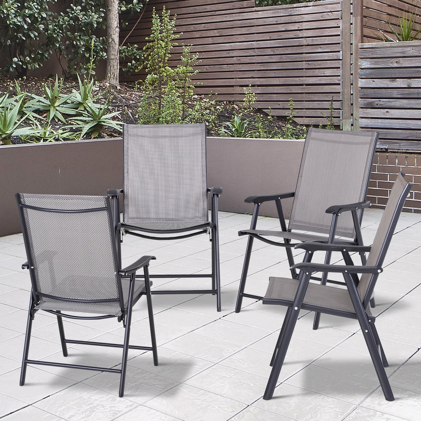 Set di 4 sedie pieghevoli da giardino Outsunny dal design semplice ed elegante, comode per il terrazzo, il giardino, il cortile e i viaggi