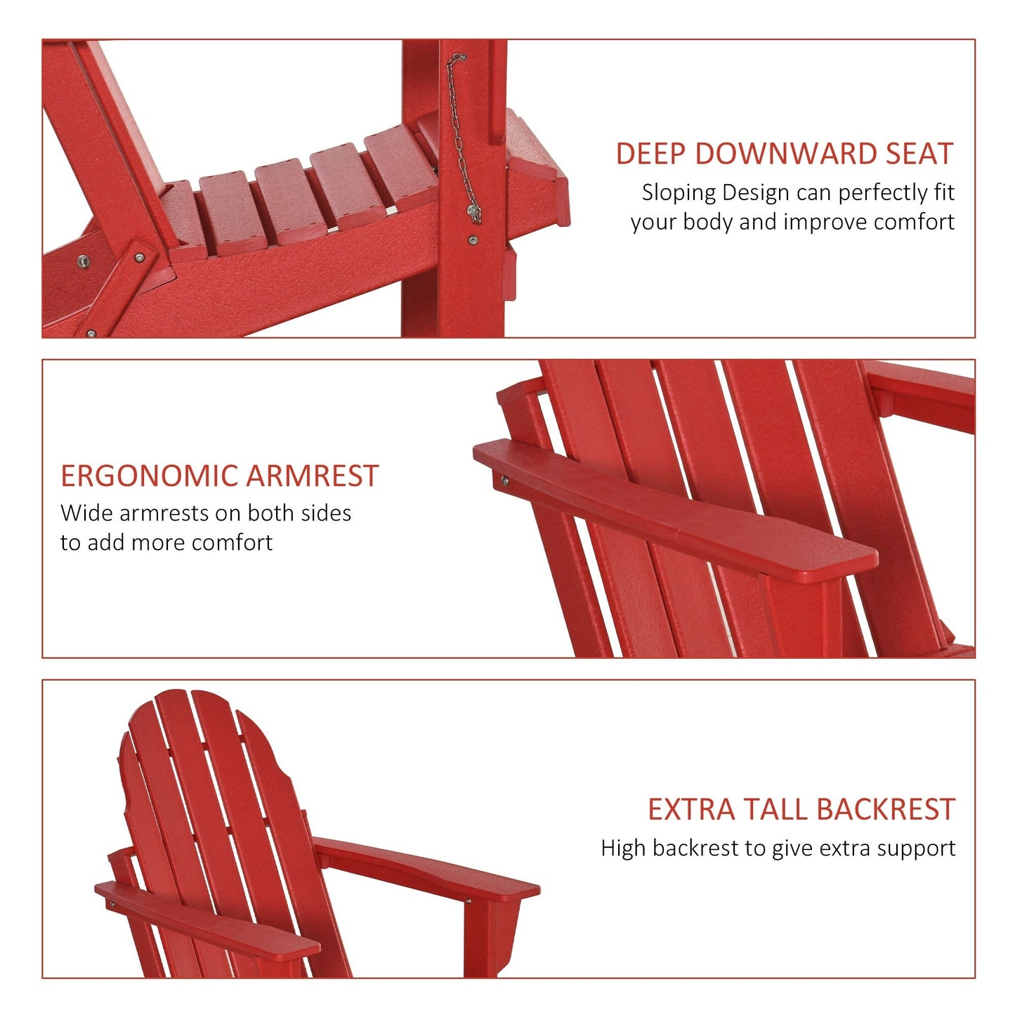 Sedia pieghevole Adirondack Outsunny, sedie da spiaggia in plastica HDPE per esterni adatte a tutte le stagioni, per patio, terrazza e mobili da giardino