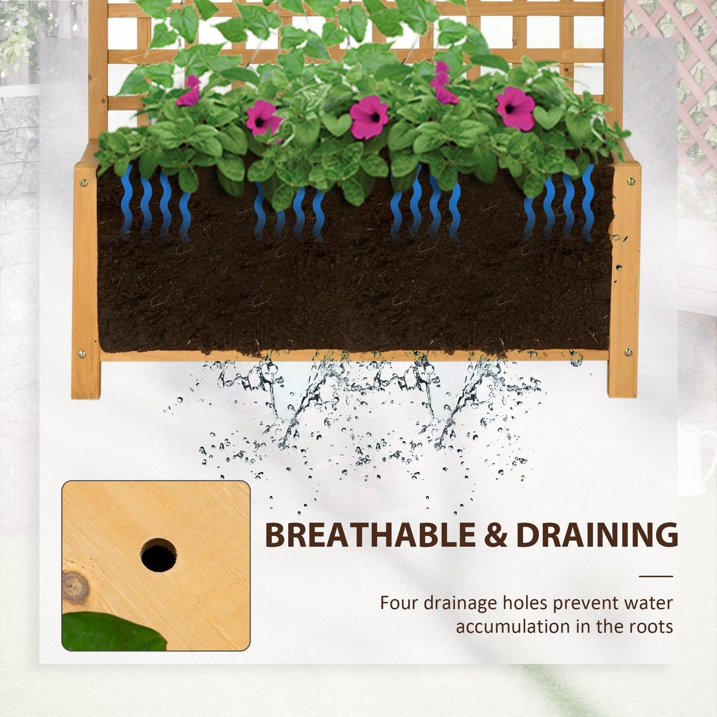 Fioriera in legno Outsunny con traliccio, aiuola rialzata per piante rampicanti con fori di drenaggio e tetto