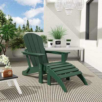 Sedia Adirondack pieghevole per esterni e patio Polytrends Laguna HDPE, adatta a tutte le stagioni, con pouf (set da 2 pezzi)