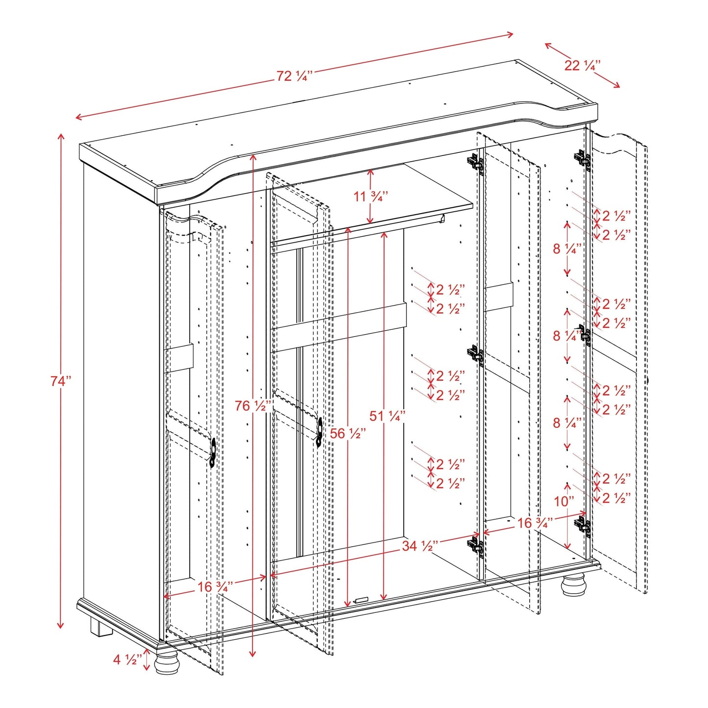 Armadio guardaroba Kyle a 4 ante in legno massello al 100% di Palace Imports con ante in legno massello o a specchio