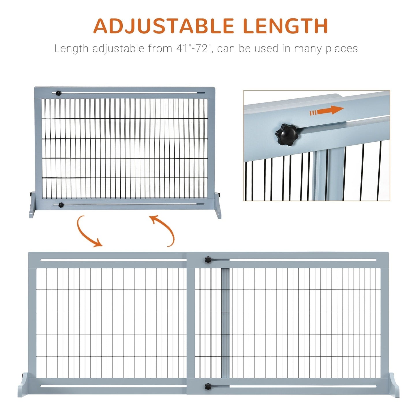PawHut 72 cancelletto extra largo autoportante per animali domestici con lunghezza regolabile, cancelletto piccolo per cani e neonati per casa, porta, corridoio, grigio
