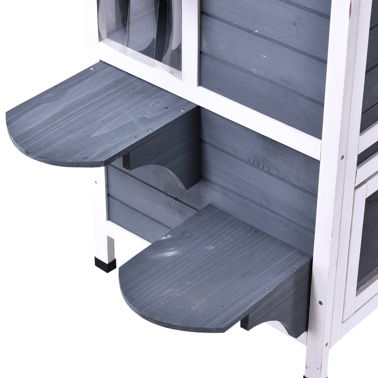 PawHut Fir Wood Cuccia per gatti da esterno a 2 piani, rifugio in legno per gatti selvatici con tetto apribile in asfalto per interni/esterni, bianco/grigio