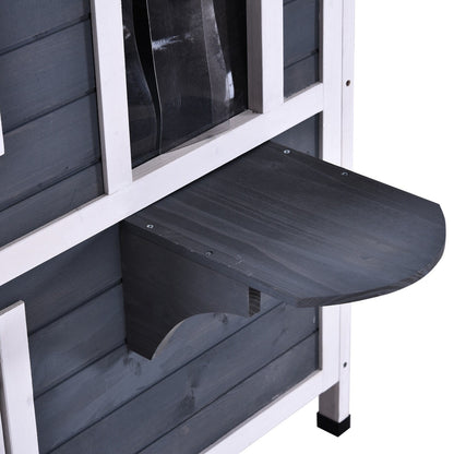 PawHut Fir Wood Cuccia per gatti da esterno a 2 piani, rifugio in legno per gatti selvatici con tetto apribile in asfalto per interni/esterni, bianco/grigio