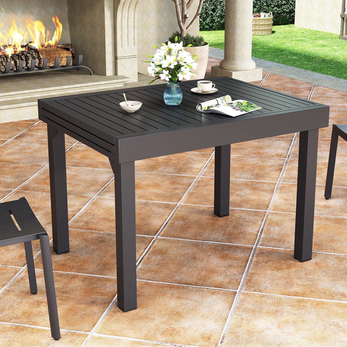 Set da pranzo per esterni in alluminio Pellebant da 5/7/9 pezzi con tavolo estensibile e sedie impilabili