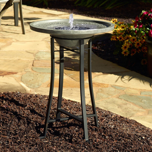 Perello intelliSOLAR Light Birdbath in cemento con telecomando - Grigio anticato