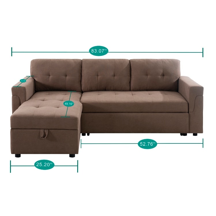 Divano componibile reversibile con letto estraibile, chaise longue con contenitore nascosto, gambe resistenti,