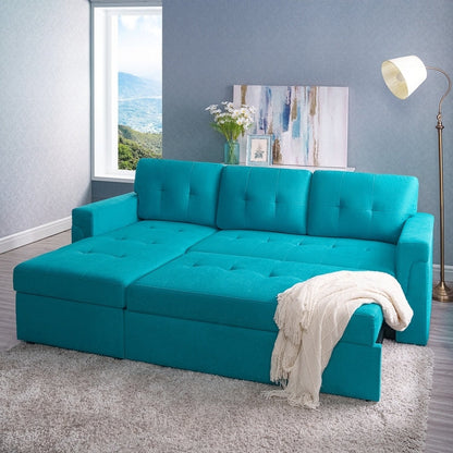 Divano componibile reversibile con letto estraibile, chaise longue con contenitore nascosto, gambe resistenti,